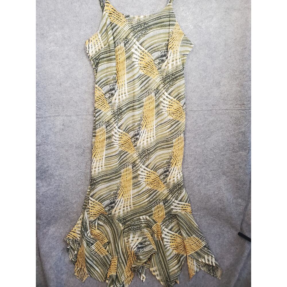 Women's Dress-U-II By Sharon 18 Green Abstract Print Ruffle Hem Strappy Dress